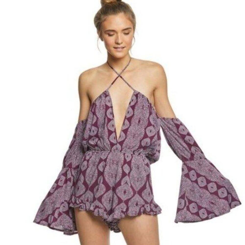 Radio Fiji Maroon Sokally Off the Shoulder Romper/ Beach Cover Up - Picture 7 of 12